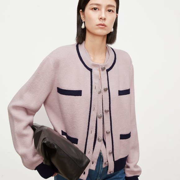 CHICJOC Women Wool and Cashmere Blended Cardigan with contrasting color … - Picture 2 of 16